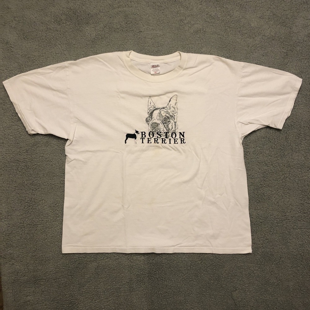 VTG Embroidered Boston Terrier Dog T-shirt 1999 UNISEX 2XL White Embroidery